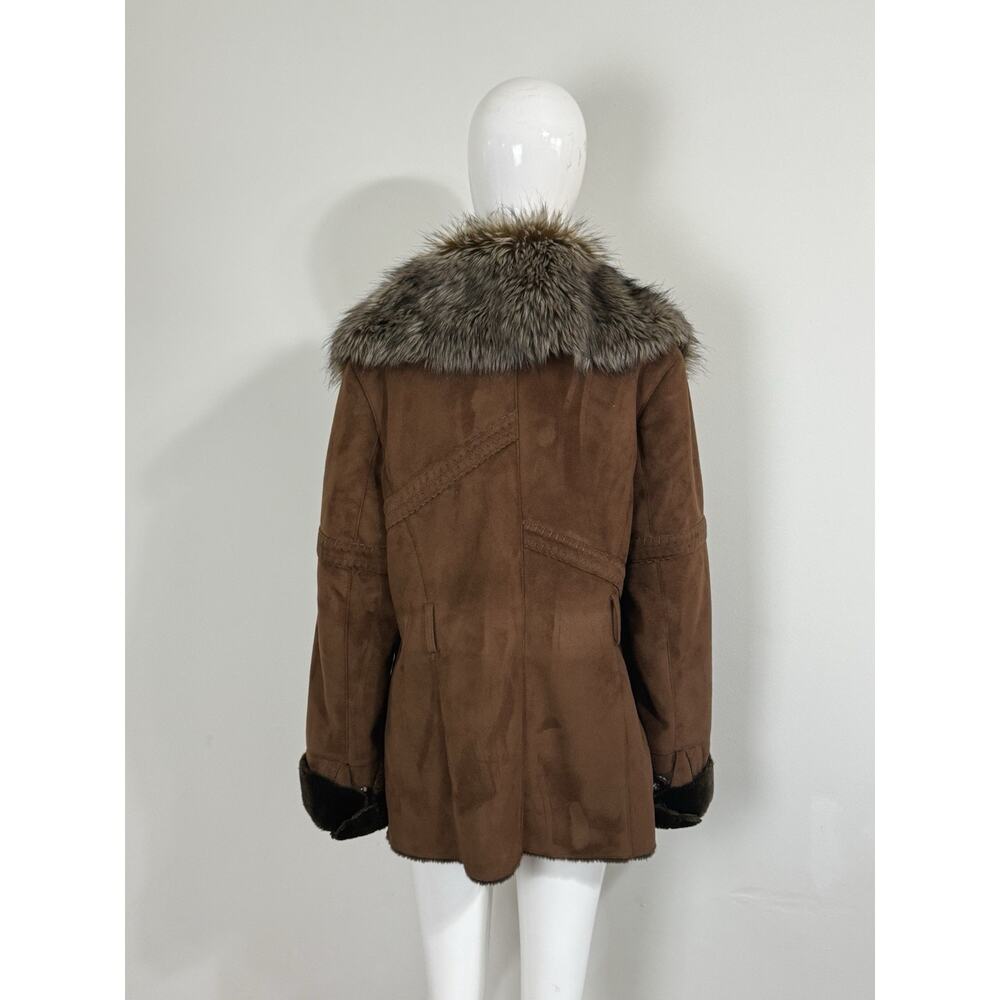 Y2K Neyelle Brown Faux Suede Jacket Faux Fur Collar Trim Penny Lane Coat Size L - Picture 4 of 12